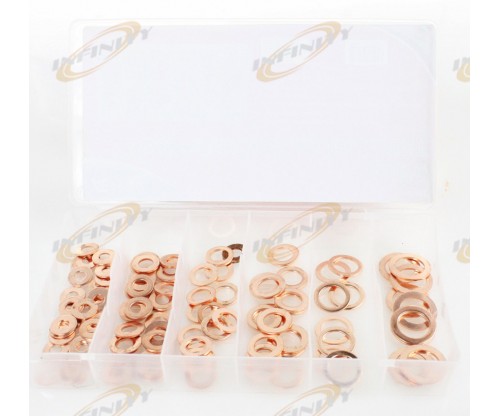 110pc Copper Washer Flat Ring SAE Assortment Oil Brake Clutch Line Conductivity